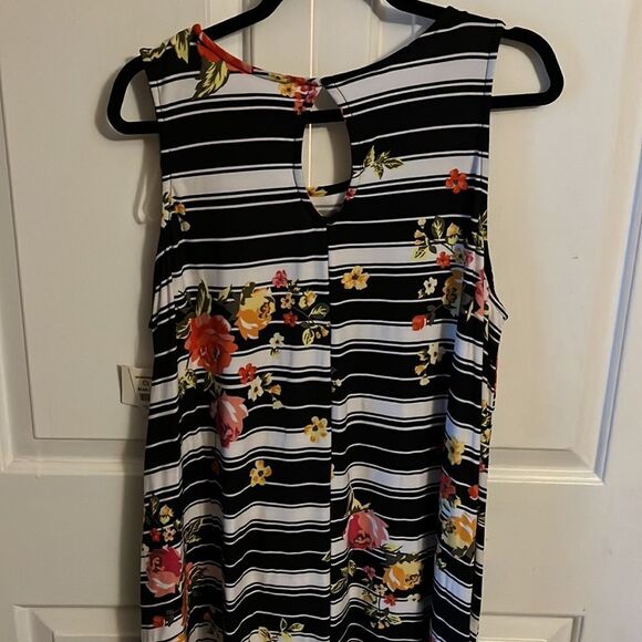 Women’s Stripe Floral Sleeveless Soft Swing Midi Dress NWT - Picture 4 of 6